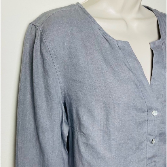 Jones New York Womens 100% Linen Popover Tunic Top Size M Gray L/S Roll Tab - Picture 3 of 13